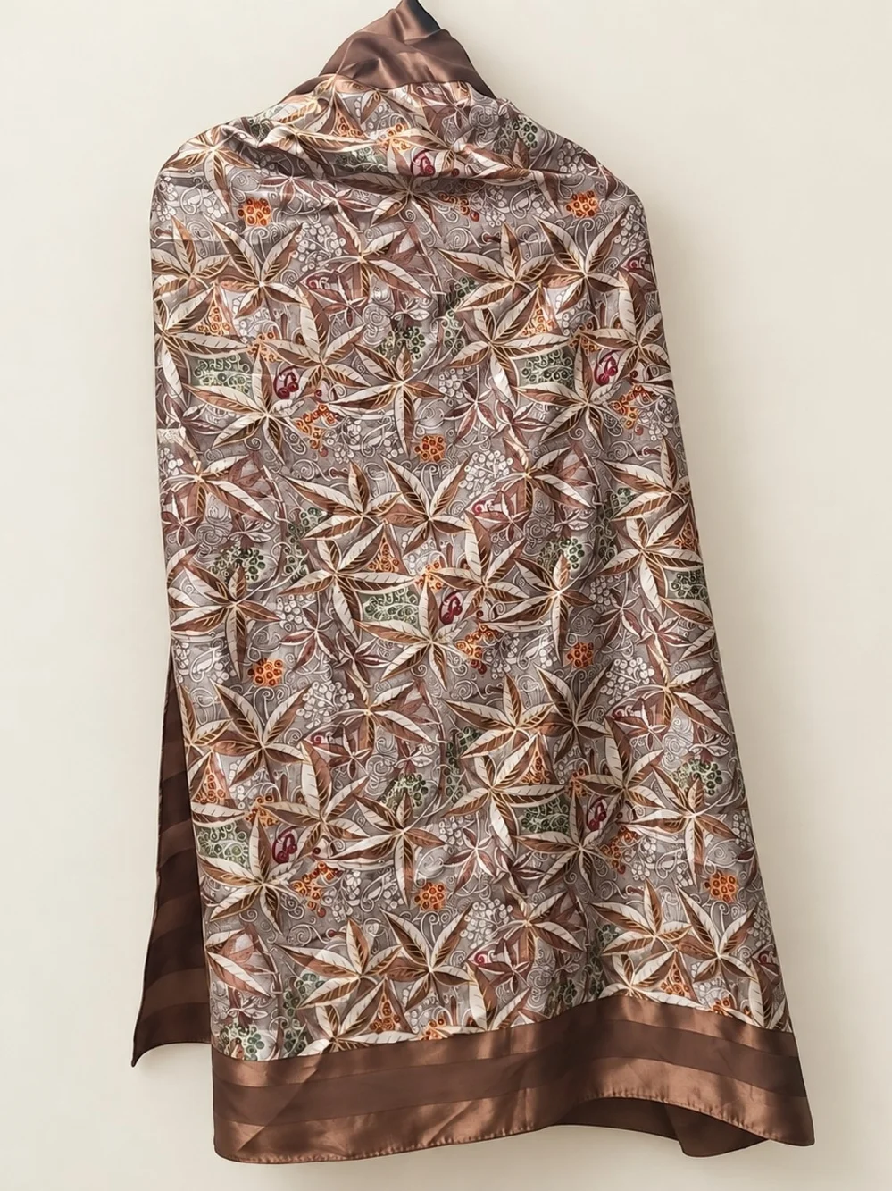 Hiroko for Dozo Silk Scarf Brown Botanical Print 34